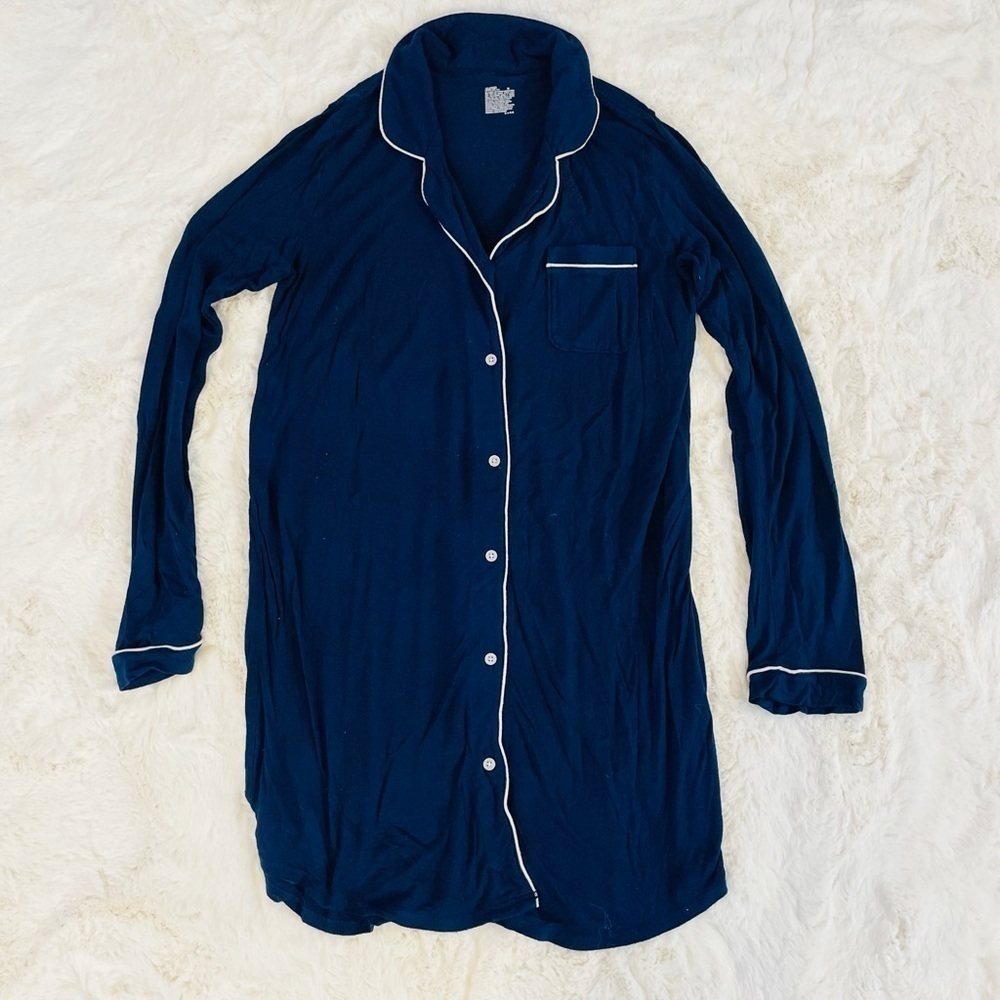 Gilligan & O’Malley Navy Blue Button Front Long Sleeve Sleep Shirt Dress Size M